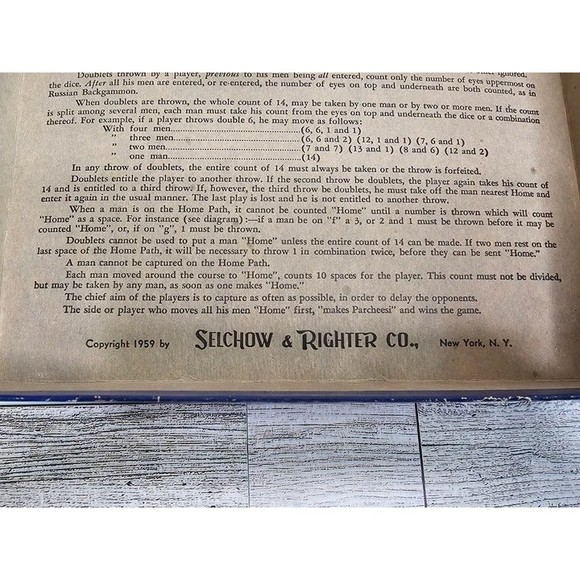 Vintage Parcheesi Board Game (1959) Made in USA by Selchow & Righter Co. CIB - Picture 4 of 7